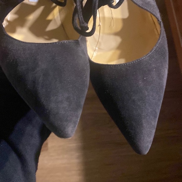 MANOLO BLAHNIK ASAKI BROWN SUEDE DOUBLE TIE point toe PUMPS 38.5 office formal - Picture 5 of 7